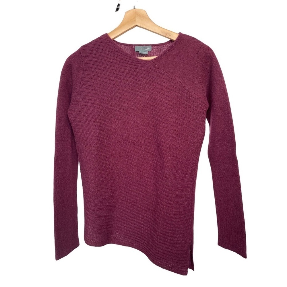 Griffen Cashmere Women’s Asymmetrical Hem‎ and Neckline Burgundy Color Sweater